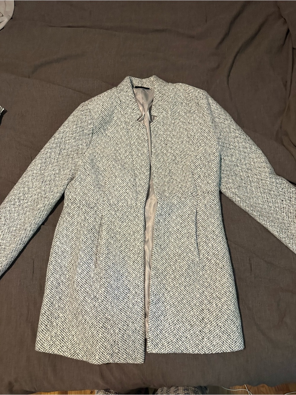 VICI Women's Tweed Herringbone Pea Coat - Light Gray